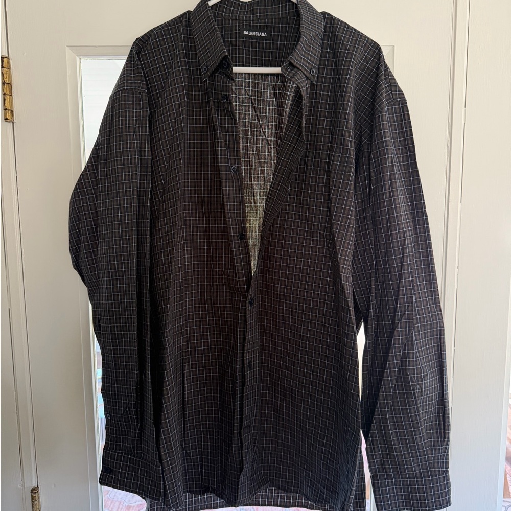 Balenciaga Men's Dark Gray Plaid Shirt Jacket